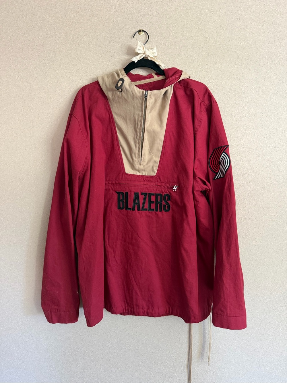 NBA Red and Tan Portland Blazers Pullover Windbreaker
